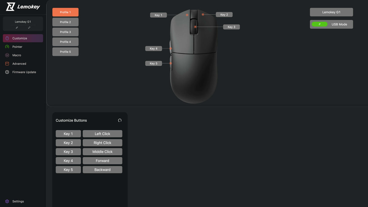 Customize mouse keys with the Lemokey Launcher web app