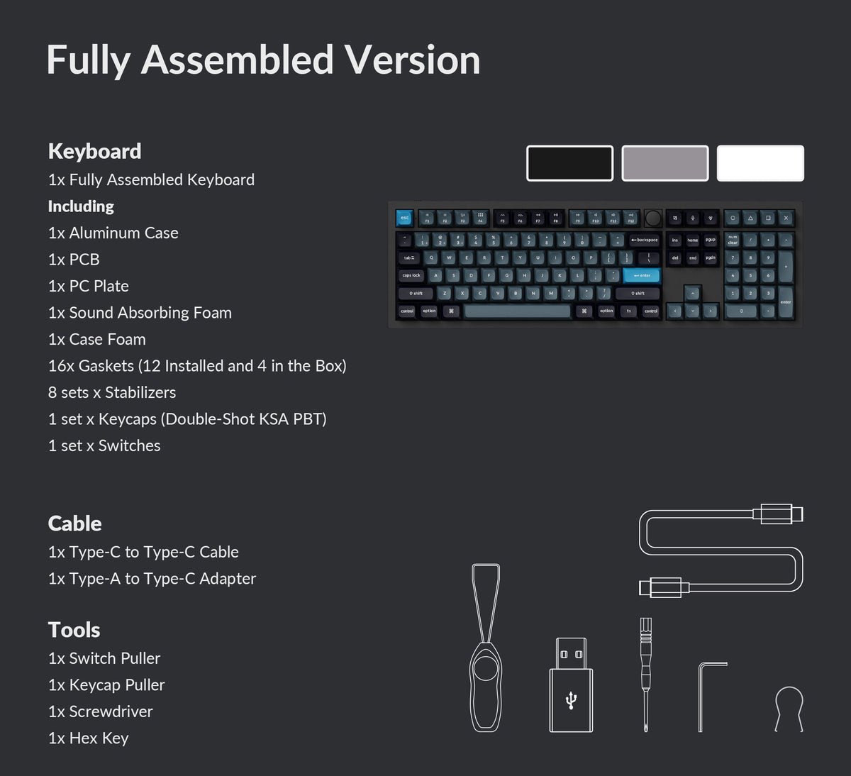 Package list of the Keychron Q6 Pro QMK/VIA 60% layout wireless custom mechanical keyboard fully assembled version
