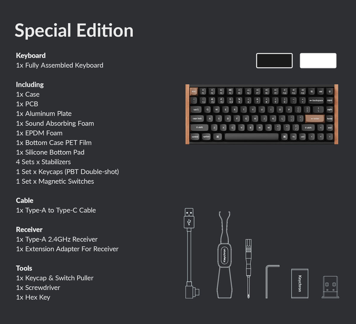 Package list of Keychron K2 HE 75% Layout Wireless Magnetic Switch Custom Keyboard Special Edition Package list of Keychron K2 HE 75% Layout Wireless Magnetic Switch Custom Keyboard