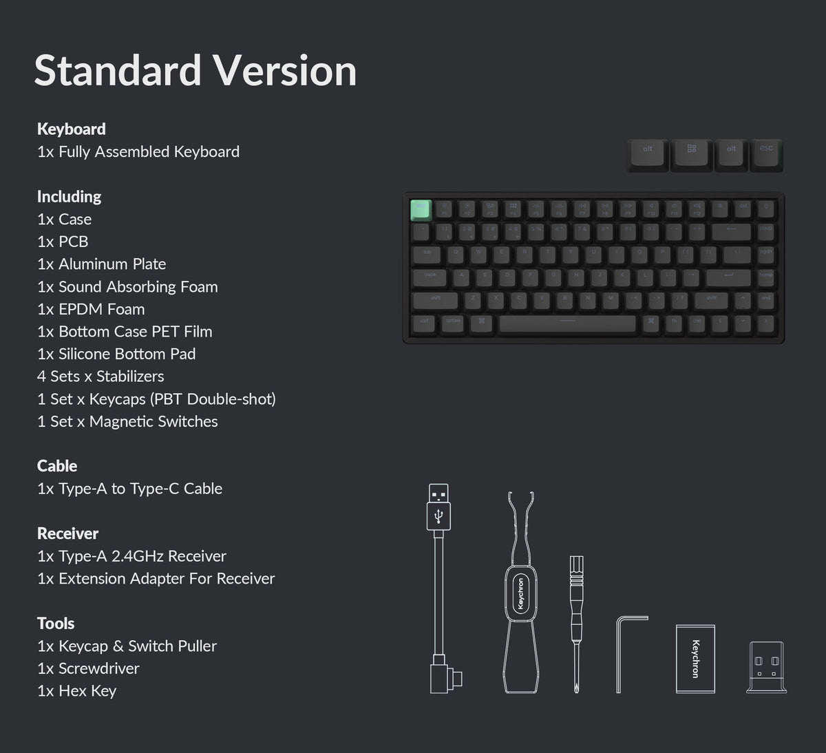 Package list of Package list of Keychron K2 HE 75% Layout Wireless Magnetic Switch Custom Keyboard Standard Version Package list of Keychron K2 HE 75% Layout Wireless Magnetic Switch Custom Keyboard