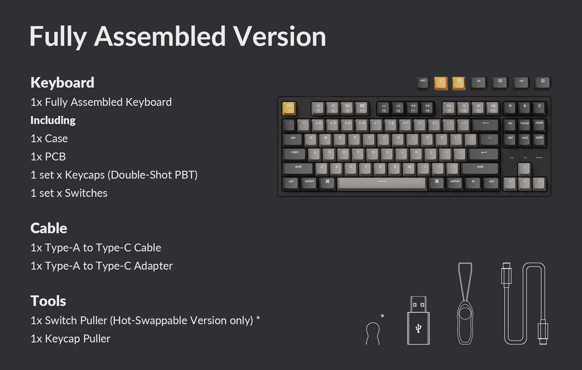 Package list of the Keychron C1 Pro QMK/VIA Wired Mechanical Keyboard Package list of the Keychron C1 Pro QMK/VIA Wired Mechanical Keyboard