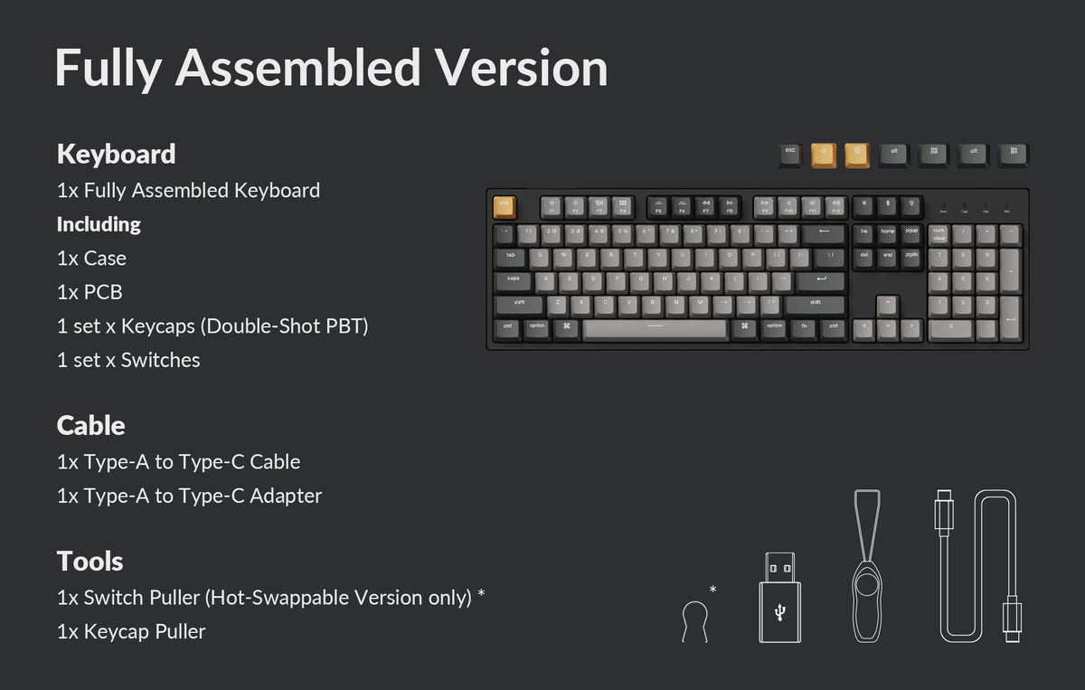 Package list of the Keychron C1 Pro QMK/VIA Wired Mechanical Keyboard