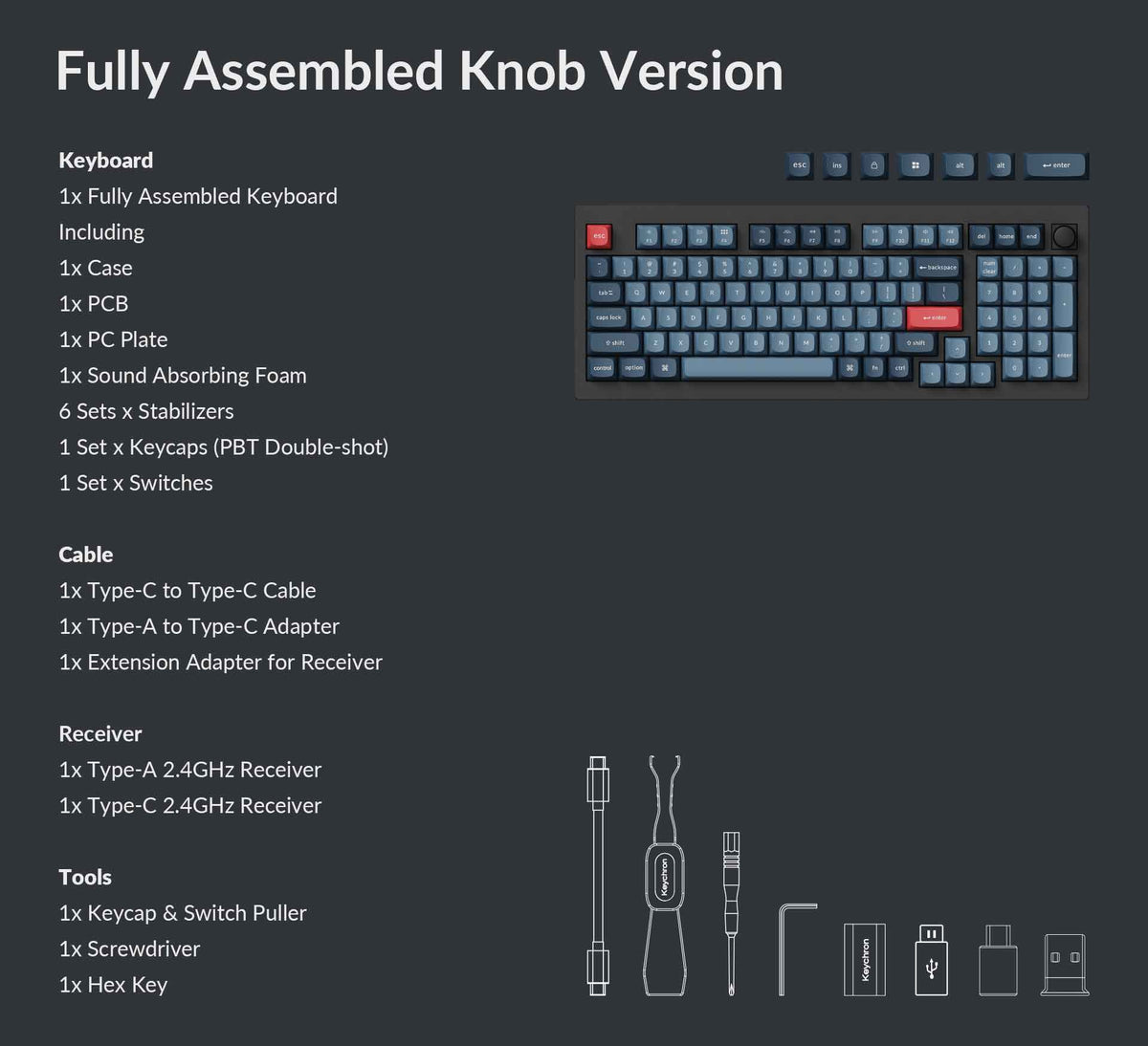 Package list of Keychron V5 Max Custom Mechanical Keyboard package-list-of-the-Keychron-V5-Max-fully-assembled-knob-version.jpg__PID:9bb22823-5795-4d76-8926-bd75c77d1789