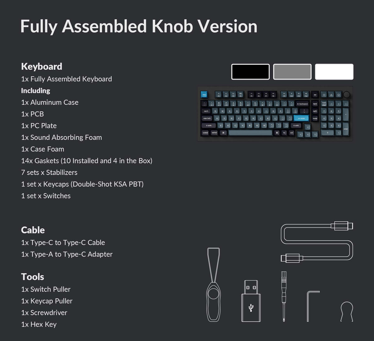 Package list of Keychron Q5 Pro fully assembled knob version Package list of Keychron Q5 Pro fully assembled knob version