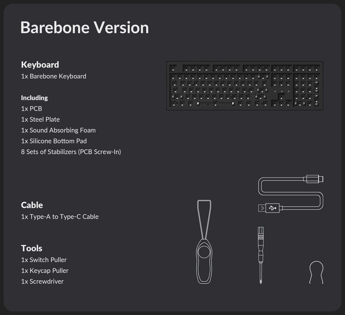 Keychron K10 Pro Barebone version package content Keychron K10 Pro Barebone version package content