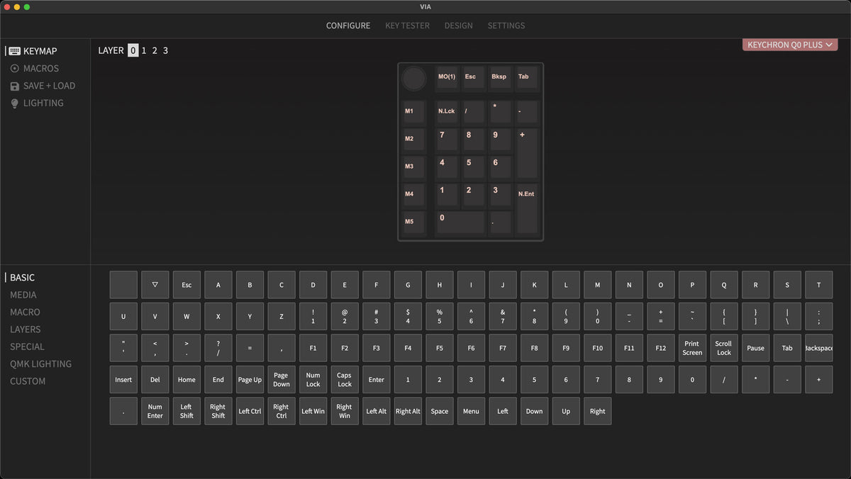 QMK VIA screen capture of Keychron Q0 Plus Custom Mechanical Number Pad QMK VIA screen capture of Keychron Q0 Plus Custom Mechanical Number Pad